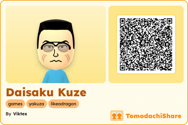 Daisaku Kuze, a male Mii  with tags: games, yakuza, likeadragon