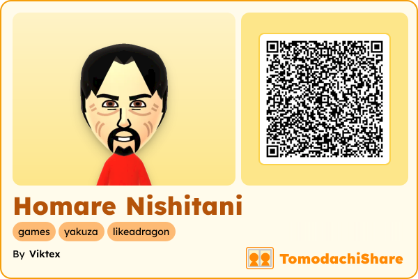 Homare Nishitani, a male Mii  with tags: games, yakuza, likeadragon