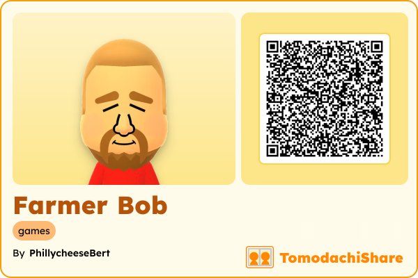 Farmer Bob, a male Mii  with tags: games