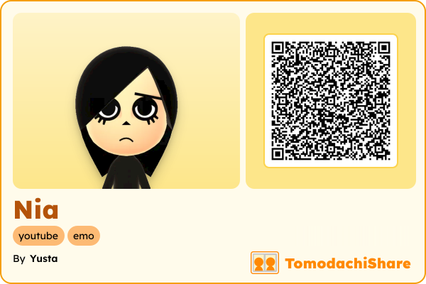 Nia, a female Mii  with tags: youtube, emo