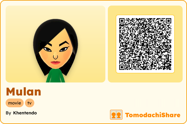 Mulan, a female Mii  with tags: movie, tv