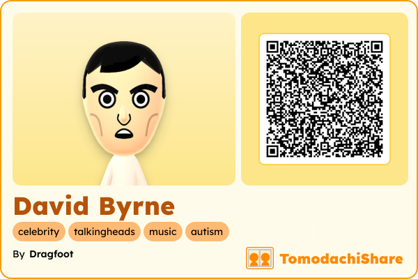David Byrne, a male Mii  with tags: celebrity, talkingheads, music, autism