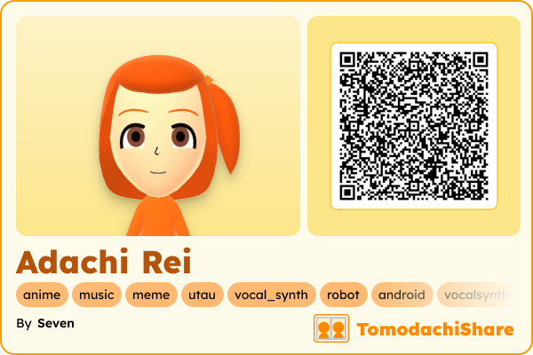 Adachi Rei, a female Mii  with tags: anime, music, meme, utau, vocal_synth, robot, android, vocalsynth