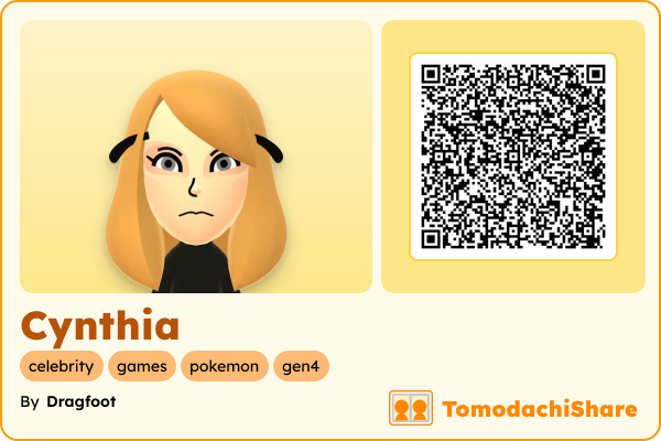 Cynthia, a female Mii  with tags: celebrity, games, pokemon, gen4