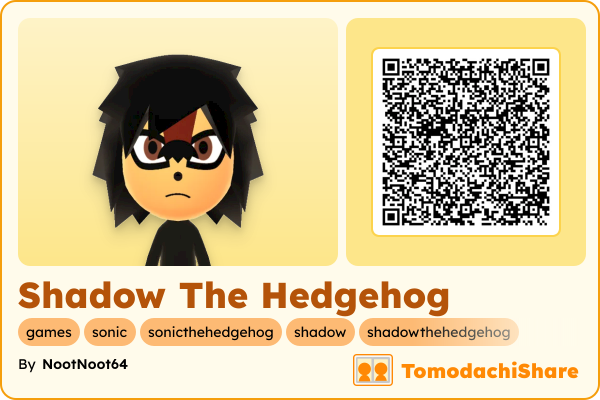 Shadow The Hedgehog, a male Mii  with tags: games, sonic, sonicthehedgehog, shadow, shadowthehedgehog