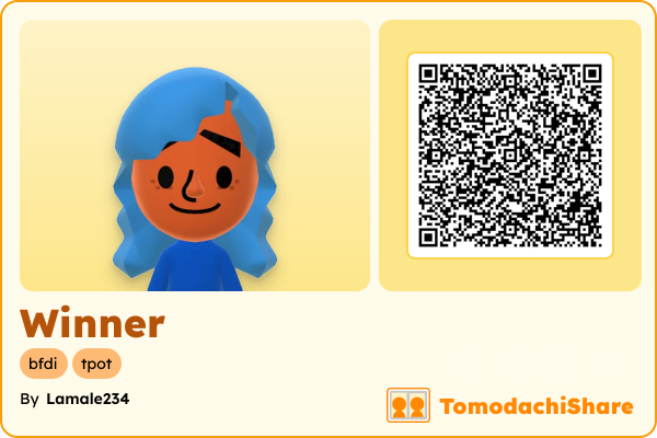 Winner, a male Mii  with tags: bfdi, tpot