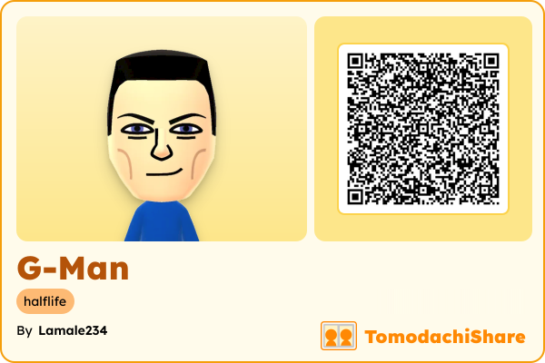 G-Man, a male Mii  with tags: halflife