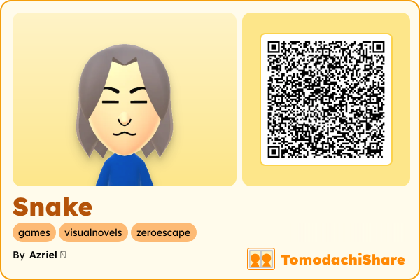 Snake, a male Mii  with tags: games, visualnovels, zeroescape