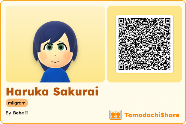 Haruka Sakurai, a male Mii  with tags: milgram