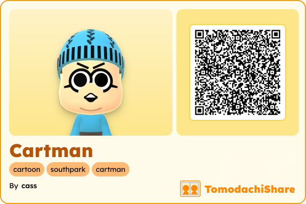 Cartman, a male Mii  with tags: cartoon, southpark, cartman