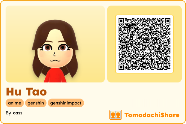 Hu Tao, a male Mii  with tags: anime, genshin, genshinimpact