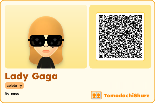 Lady Gaga, a male Mii  with tags: celebrity