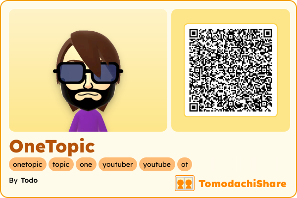 OneTopic, a male Mii  with tags: onetopic, topic, one, youtuber, youtube, ot