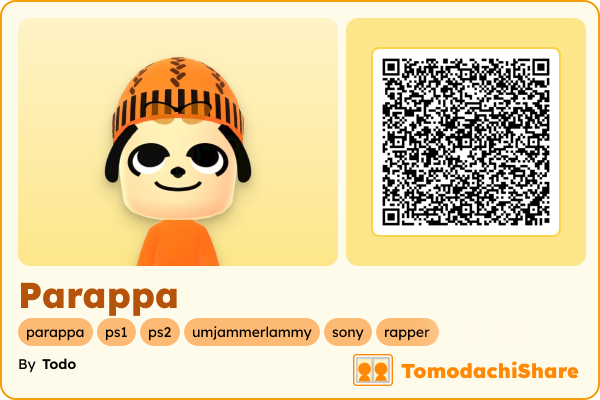Parappa, a male Mii  with tags: parappa, ps1, ps2, umjammerlammy, sony, rapper