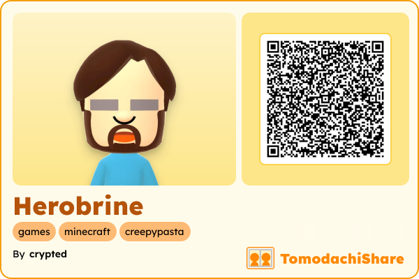 Herobrine, a male Mii  with tags: games, minecraft, creepypasta