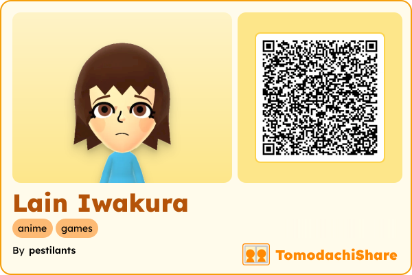 Lain Iwakura, a female Mii  with tags: anime, games