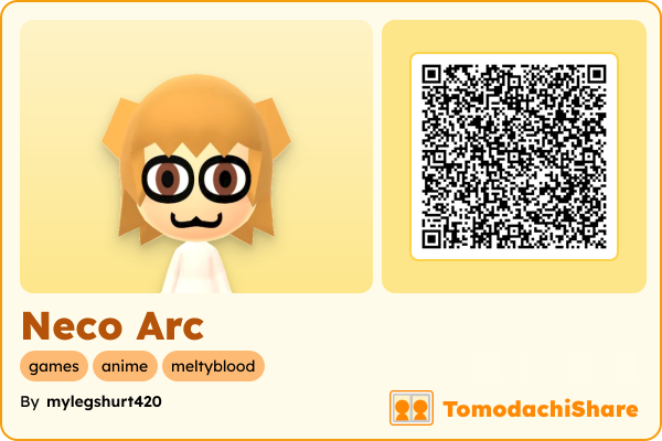 Neco Arc, a female Mii  with tags: games, anime, meltyblood