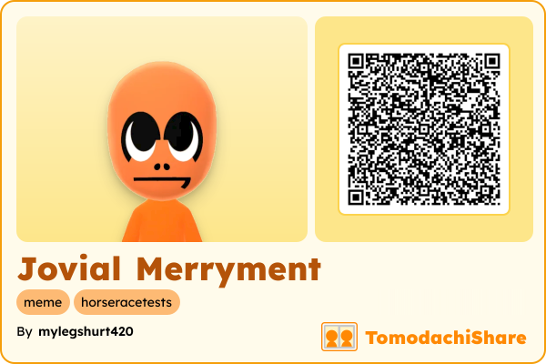 Jovial Merryment, a female Mii  with tags: meme, horseracetests