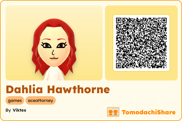 Dahlia Hawthorne, a female Mii  with tags: games, aceattorney