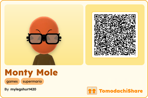 Monty Mole, a male Mii  with tags: games, supermario
