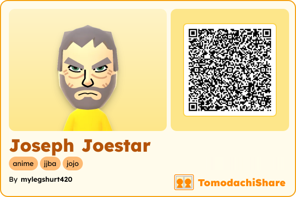 Joseph Joestar, a male Mii  with tags: anime, jjba, jojo