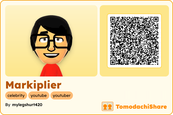 Markiplier, a male Mii  with tags: celebrity, youtube, youtuber