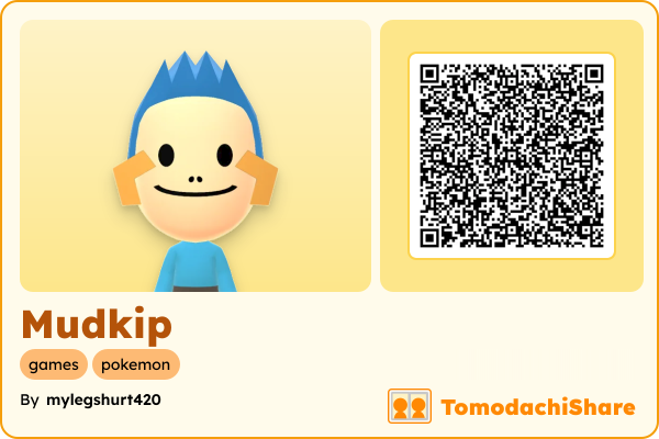 Mudkip, a male Mii  with tags: games, pokemon
