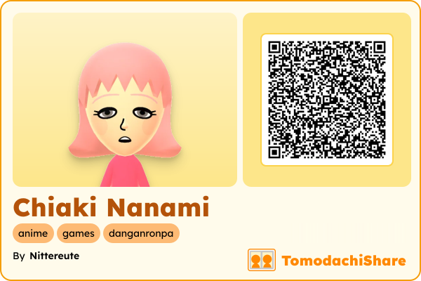 Chiaki Nanami, a female Mii  with tags: anime, games, danganronpa