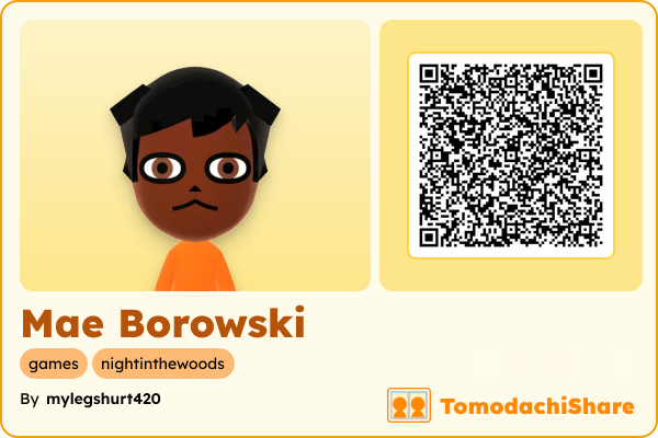 Mae Borowski, a female Mii  with tags: games, nightinthewoods