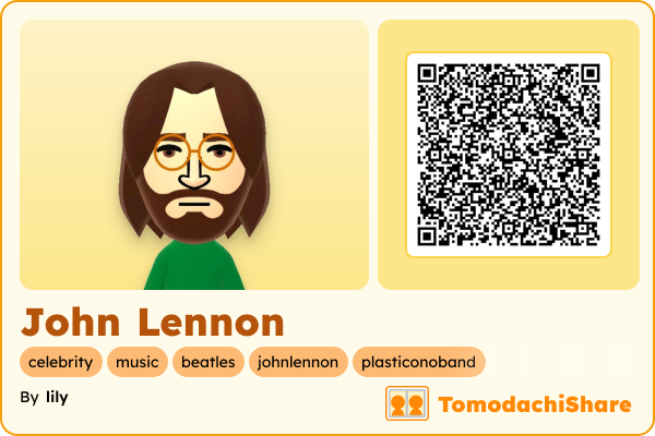 John Lennon, a male Mii  with tags: celebrity, music, beatles, johnlennon, plasticonoband
