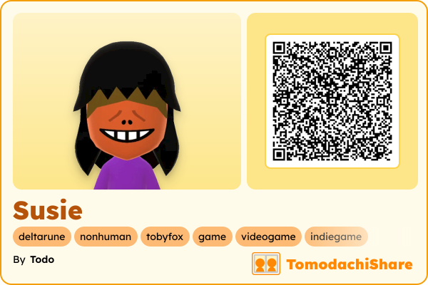 Susie, a female Mii  with tags: deltarune, nonhuman, tobyfox, game, videogame, indiegame