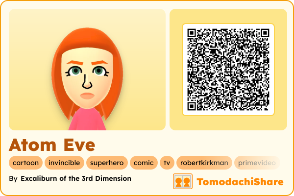 Atom Eve, a female Mii  with tags: cartoon, invincible, superhero, comic, tv, robertkirkman, primevideo