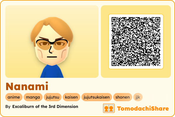 Nanami, a male Mii  with tags: anime, manga, jujutsu, kaisen, jujutsukaisen, shonen, jjk