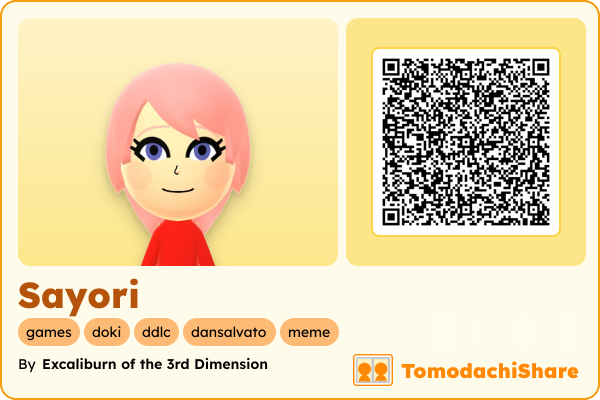 Sayori, a female Mii  with tags: games, doki, ddlc, dansalvato, meme