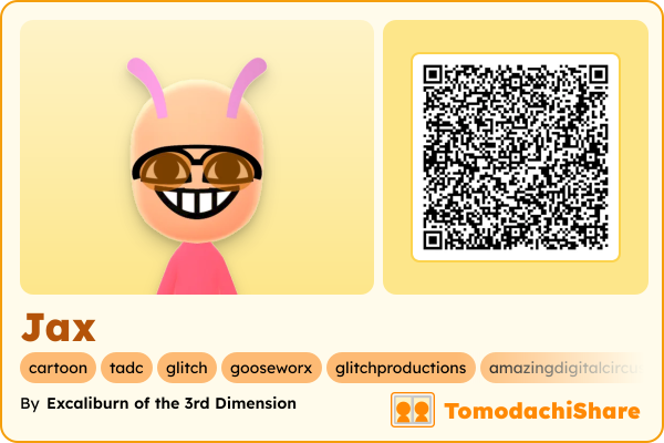 Jax, a male Mii  with tags: cartoon, tadc, glitch, gooseworx, glitchproductions, amazingdigitalcircus