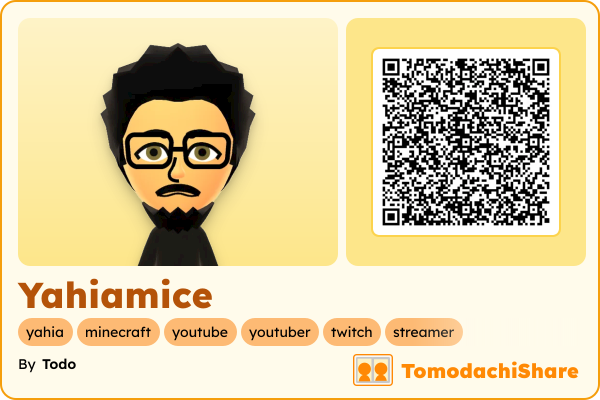 Yahiamice, a male Mii  with tags: yahia, minecraft, youtube, youtuber, twitch, streamer