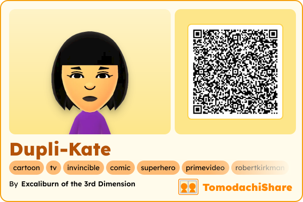 Dupli-Kate, a female Mii  with tags: cartoon, tv, invincible, comic, superhero, primevideo, robertkirkman