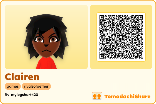 Clairen, a female Mii  with tags: games, rivalsofaether