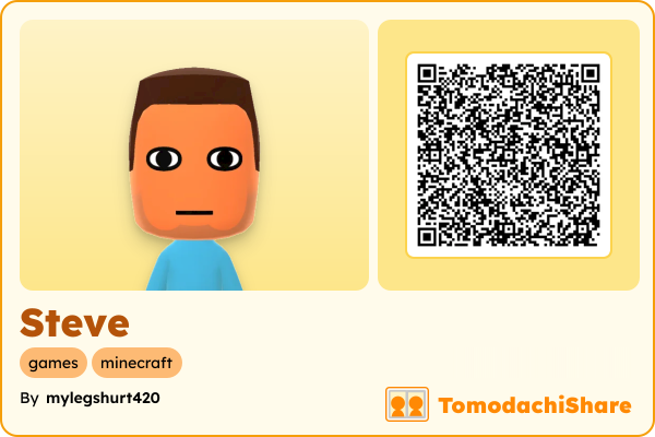 Steve, a male Mii  with tags: games, minecraft
