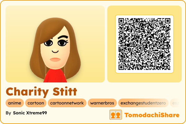 Charity Stitt, a female Mii  with tags: anime, cartoon, cartoonnetwork, warnerbros, exchangestudentzero, esz, female, tv