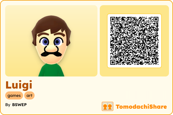 Luigi, a male Mii  with tags: games, art
