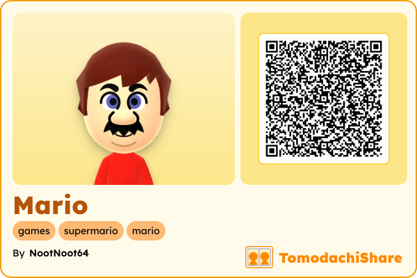 Mario, a male Mii  with tags: games, supermario, mario