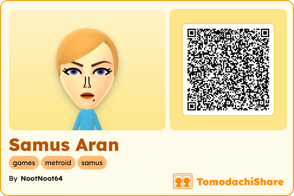 Samus Aran, a female Mii  with tags: games, metroid, samus