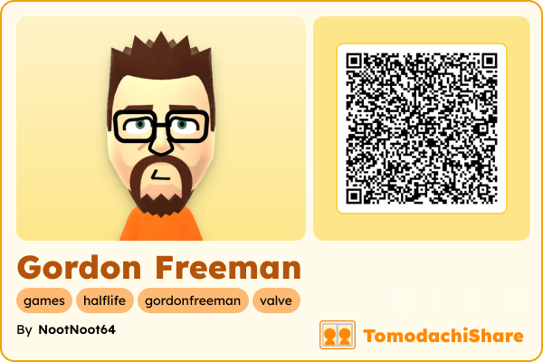 Gordon Freeman, a male Mii  with tags: games, halflife, gordonfreeman, valve