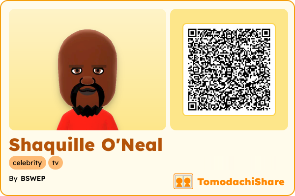 Shaquille O'Neal, a male Mii  with tags: celebrity, tv