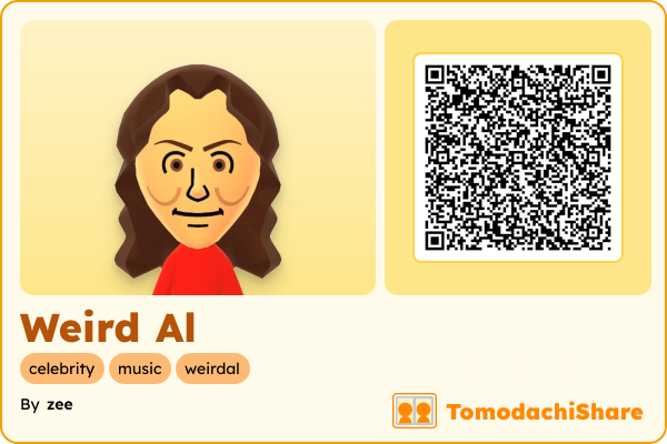 Weird Al, a male Mii  with tags: celebrity, music, weirdal
